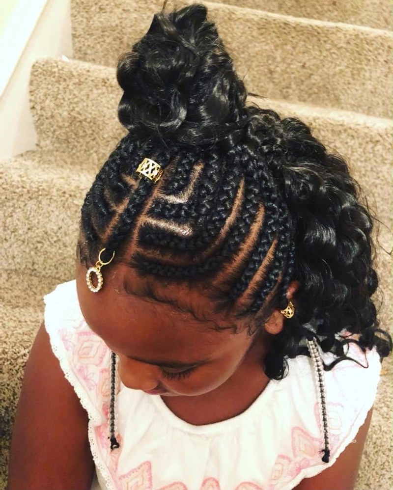 Kids braided bun with curls