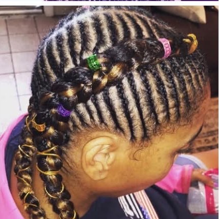 Kids cornrows, top view