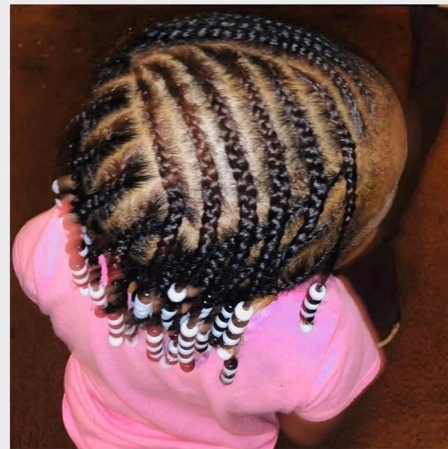 Kids cornrows with beads, back view